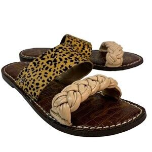 Sam Edelman Gage Slide Sandals Womens Size 7 Snakeskin Tan Braided Leather Brown